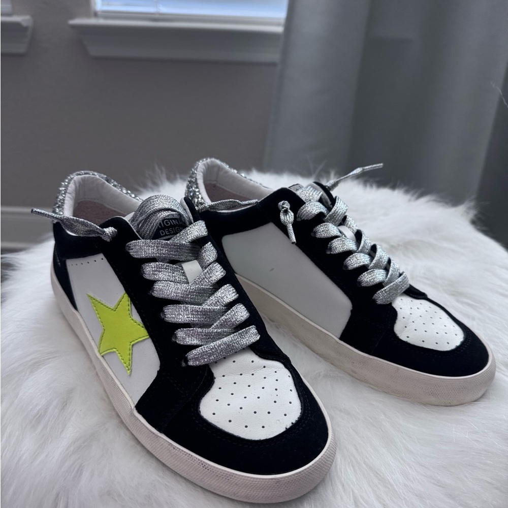 Black and White Sneakers with Neon Star
